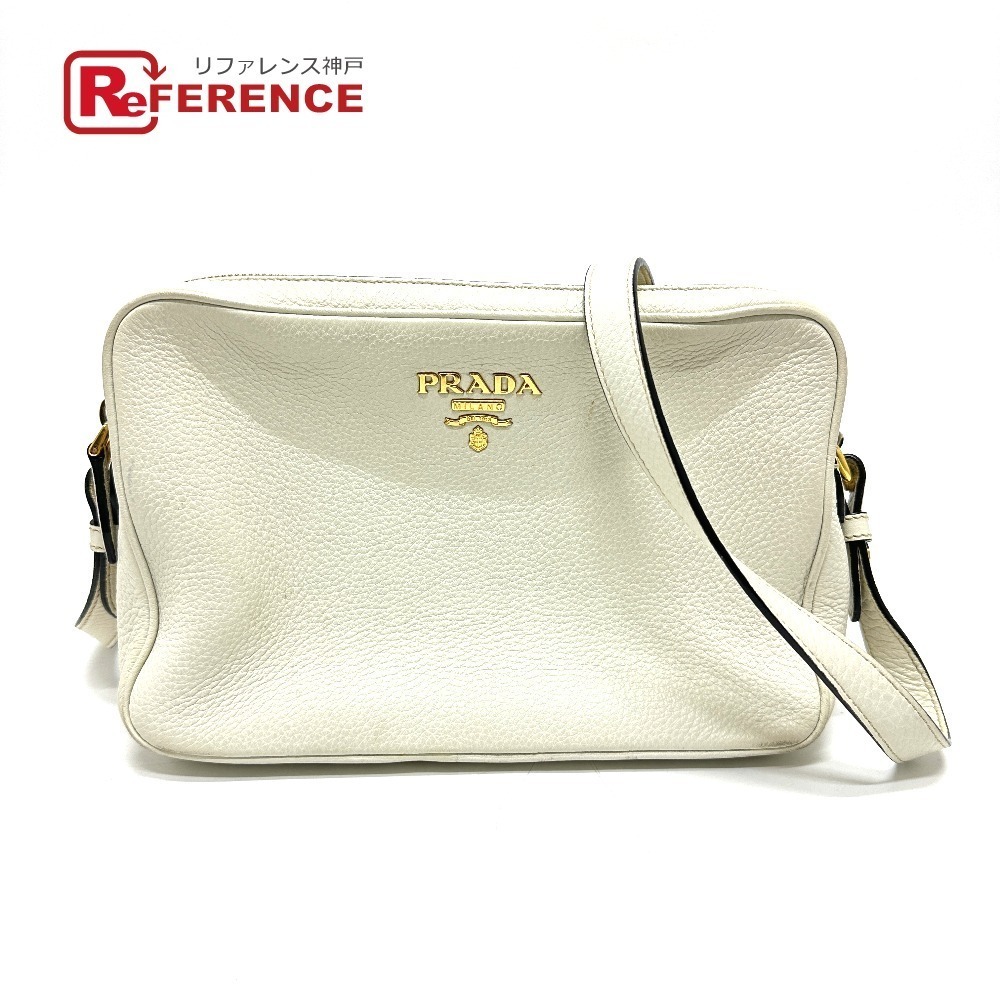 PRADA Crossbody Clutch Bag Logo Double Zipper Shoulder Leather White